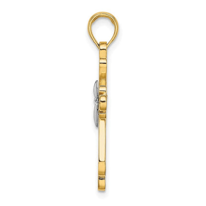 14k Yellow Gold W Rhodium Polished Fancy Cross Charm