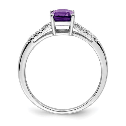 14k White Gold Emerald-cut Amethyst and Diamond Ring Size 7