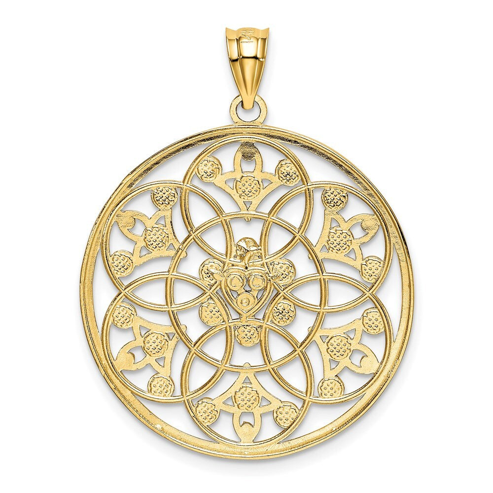 14k Yellow Gold and Rhodium Diamond-cut Circle Pendant for Women