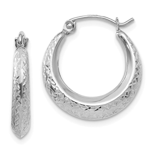 14K White Gold Textured Hollow Hoop Earrings Gift for Women