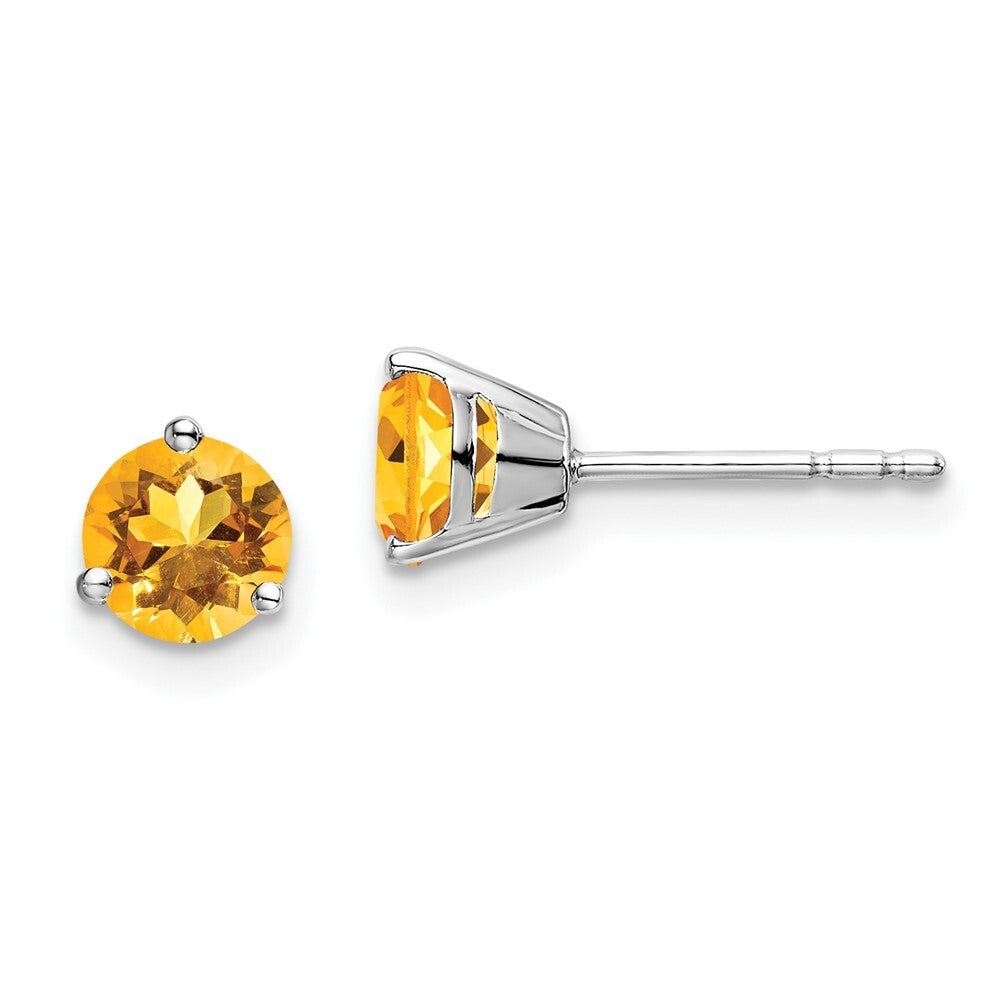 14k White Gold Round Citrine Stud Earrings Gift for Women