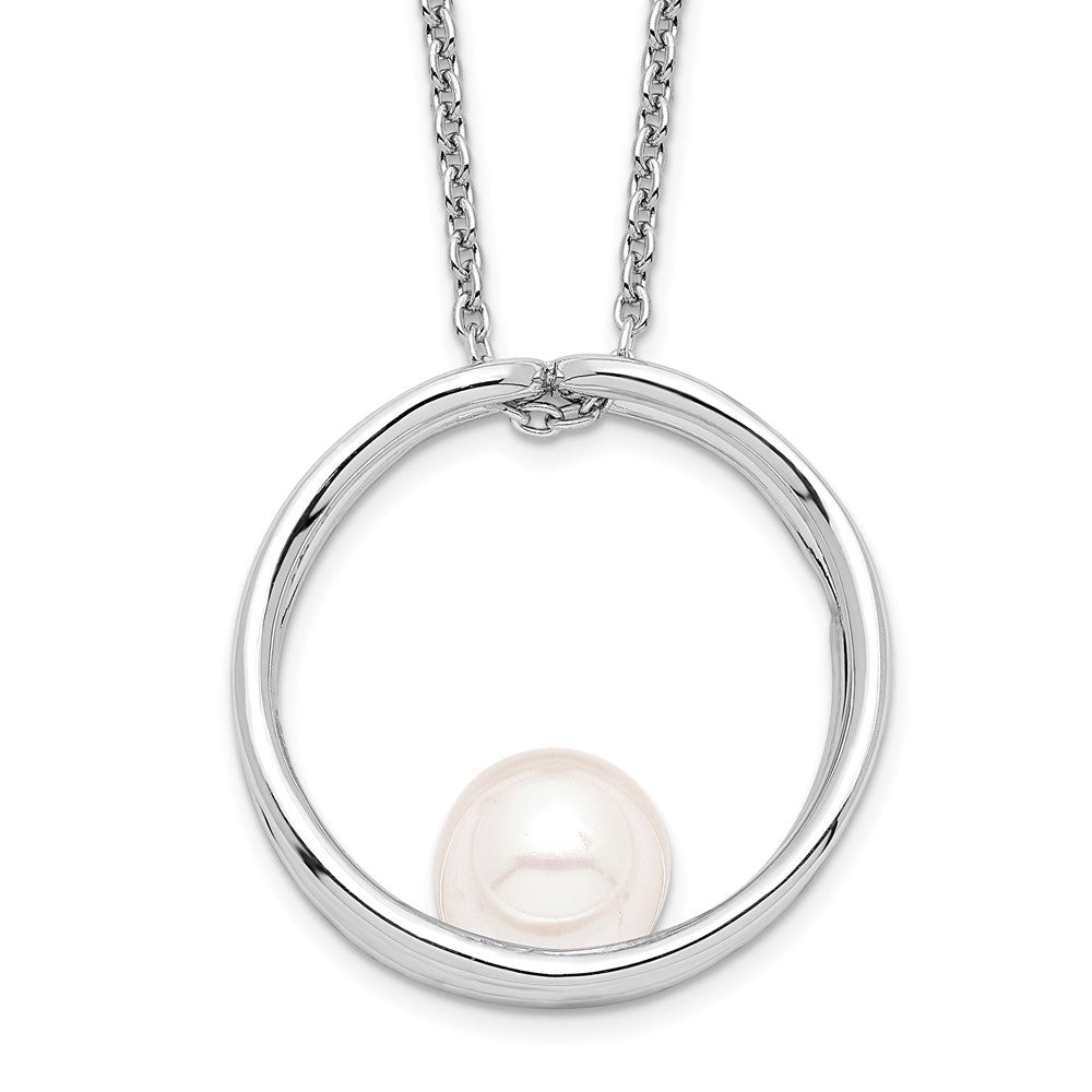 Sterling Silver Rhodium-plated 7mm Round Freshwater Cultured Pearl 18" Necklace