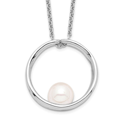 Sterling Silver Rhodium-plated 7mm Round Freshwater Cultured Pearl 18" Necklace