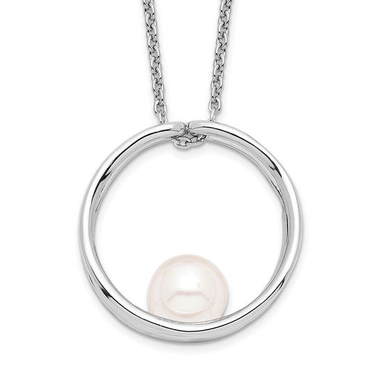 Sterling Silver Rhodium-plated 7mm Round Freshwater Cultured Pearl 18" Necklace