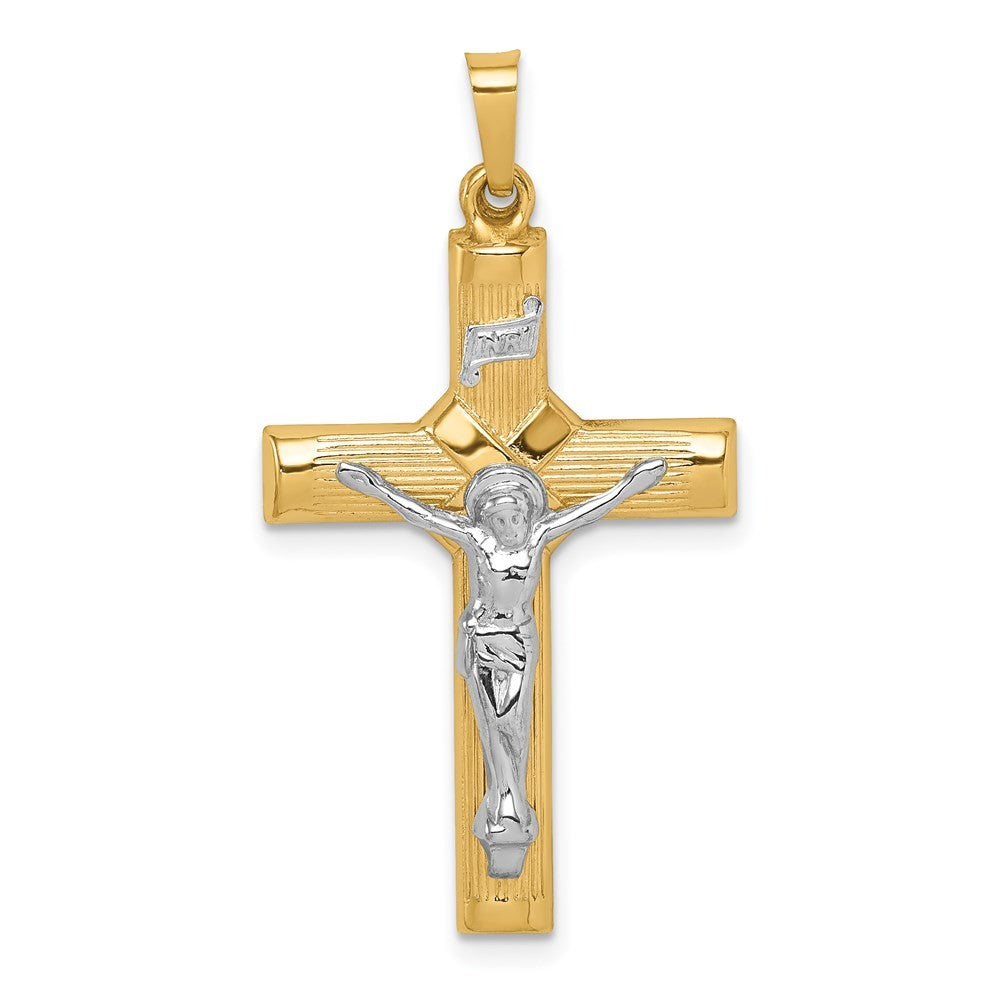 14k Two-Tone Gold Hollow Polished Center X Crucifix