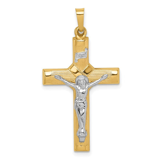 14k Two-Tone Gold Hollow Polished Center X Crucifix