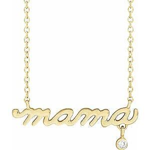 14k Yellow Gold .015 CT Natural Diamond Mama 18" Necklace Gift for Women