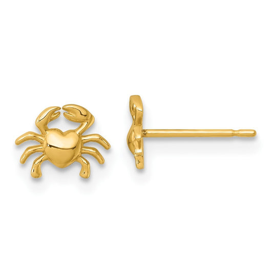 14k Yellow Gold Polished Crab Stud Earrings Gift for Women