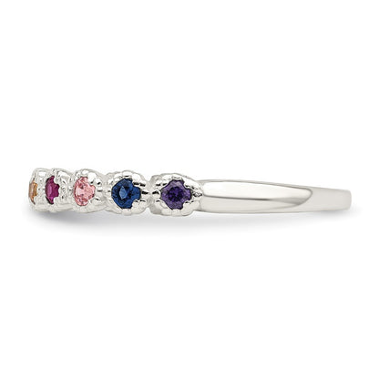 Sterling Silver Polished Rainbow CZ Ring Size 6