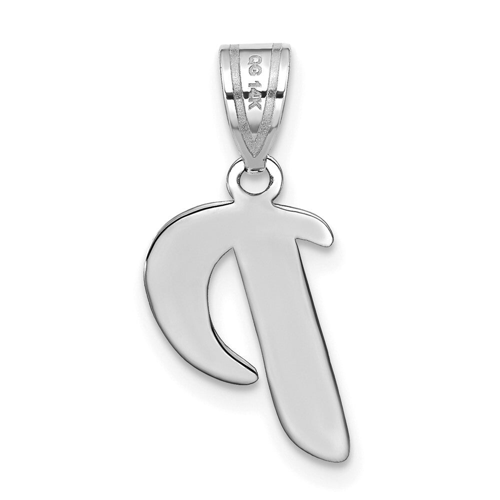 14k White Gold Polished Script Letter P Initial Pendant for Women