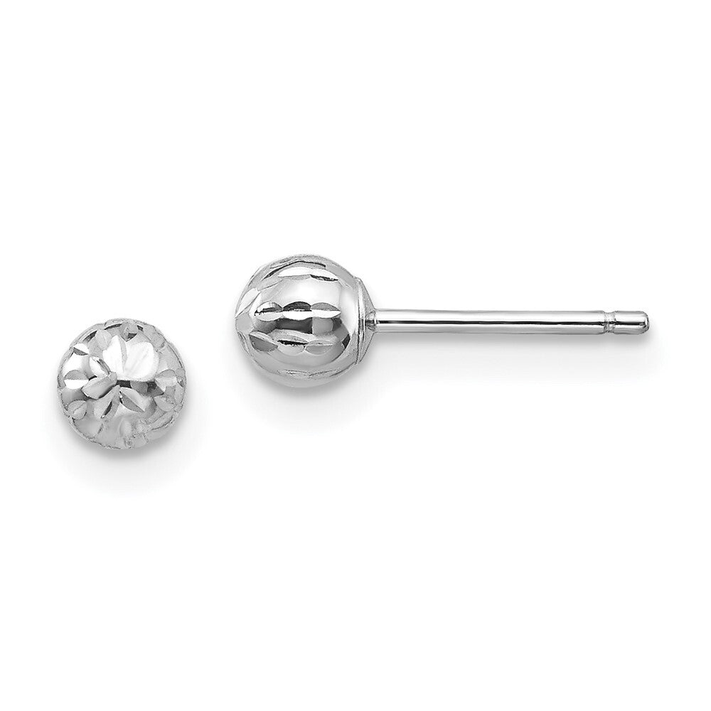 14K White Gold Diamond Cut 4M Ball Stud Earrings Gift for Women