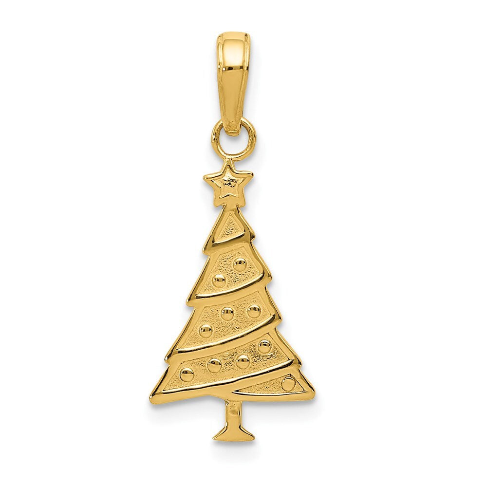 14k Yellow Gold Polished Christmas Tree Pendant for Women