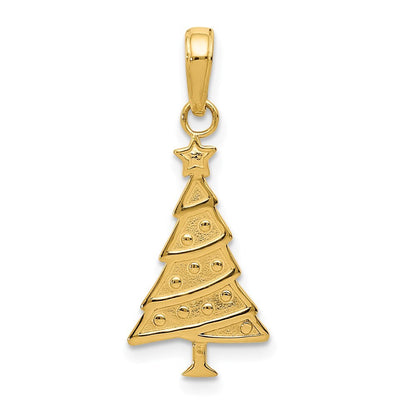 14k Yellow Gold Polished Christmas Tree Pendant for Women