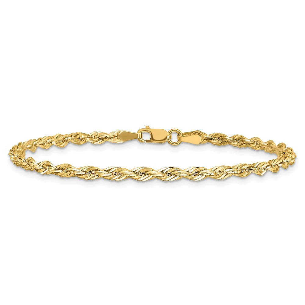 14k Yellow Gold 7 inch 3mm Semi Solid Rope Chain Bracelet