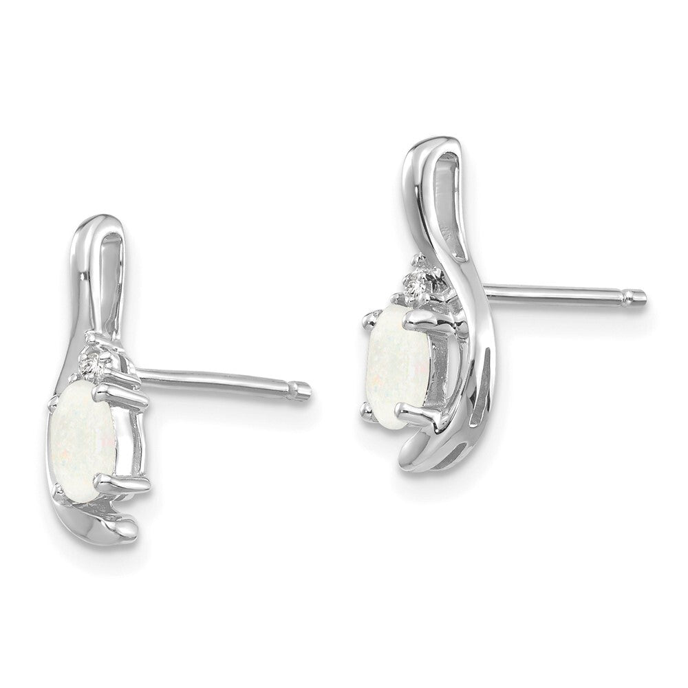 14k White Gold Opal and Diamond Stud Earrings Gift for Women