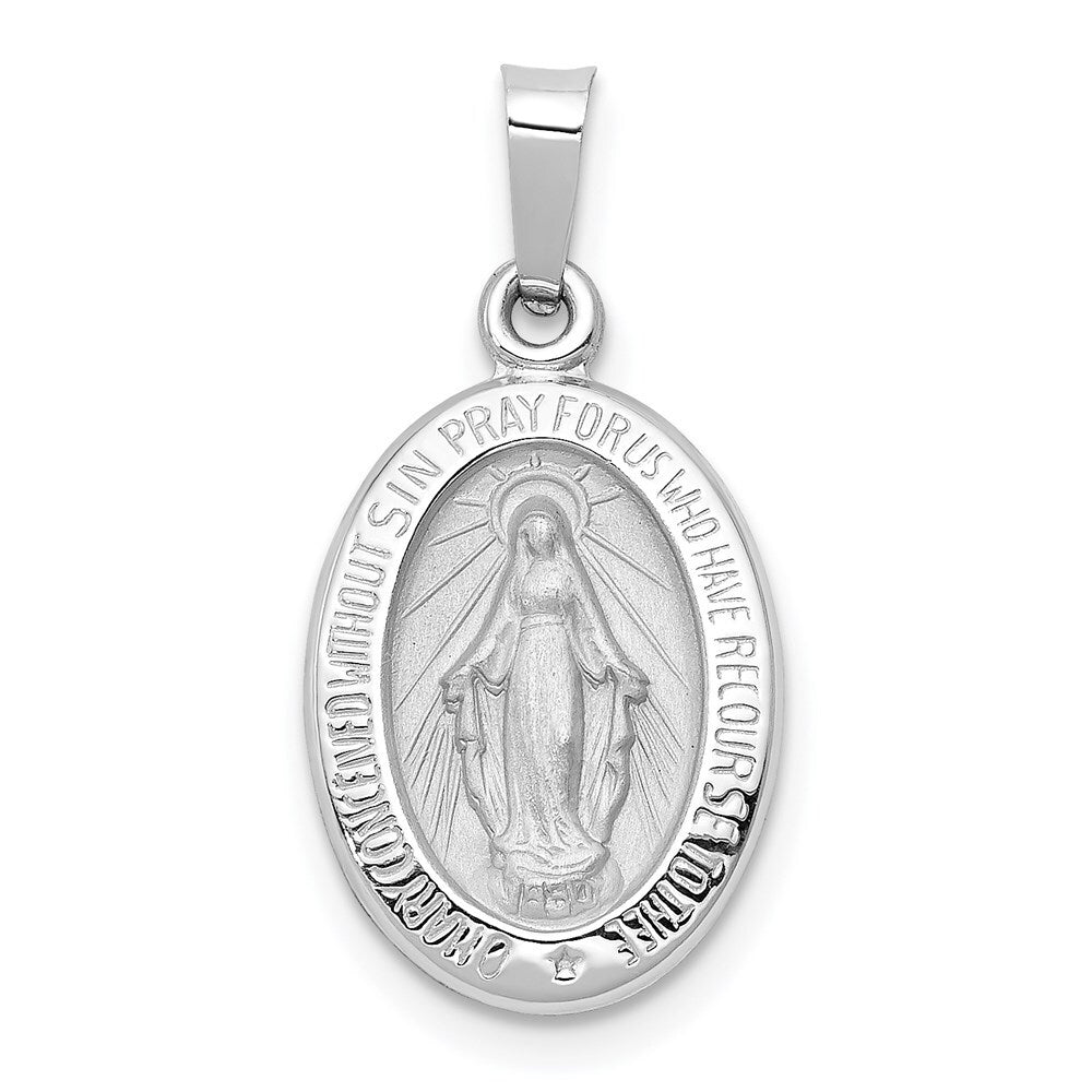 14k White Gold Polished/Satin Miraculous Medal Hollow Pendant for Women