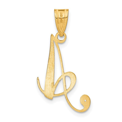 14k Yellow Gold Script Letter A Initial Pendant with Diamond for Women