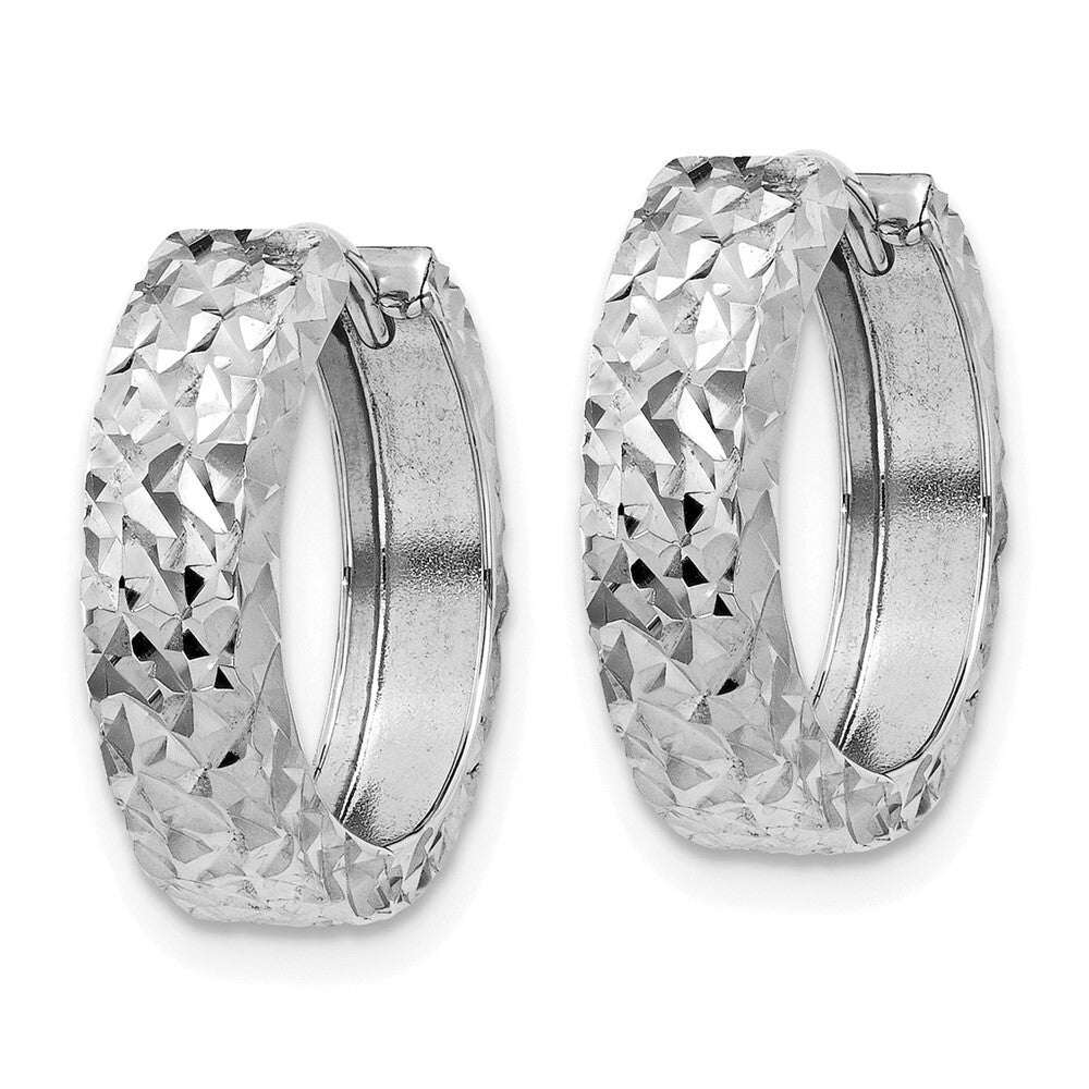14k White Gold Diamond-cut Hinged Hoop Earrings Gift for Women