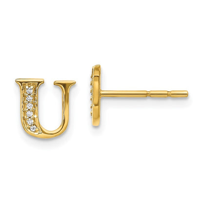 14k Yellow Gold Diamond Initial U Stud Earrings Gift for Women