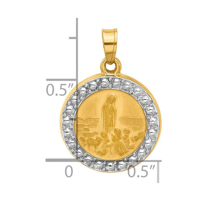 14k Yellow Gold with Rhodium Satin and Polished St Anthony Medal Circle Pendant