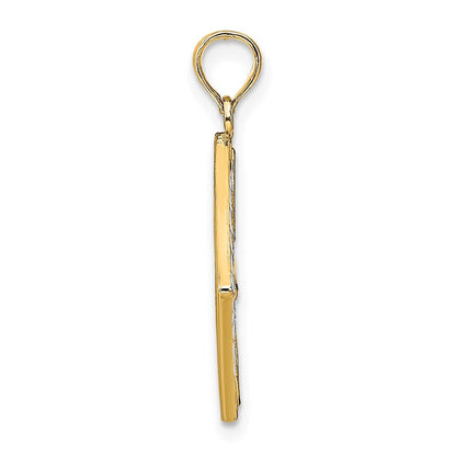 14k Yellow Gold Rhodium Flower and Cross Square Charm Pendant for Women