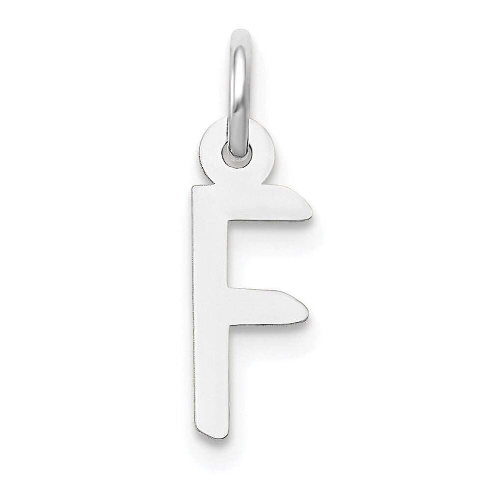 14k White Gold Small Slanted Block Letter F Initial Charm Pendant for Women