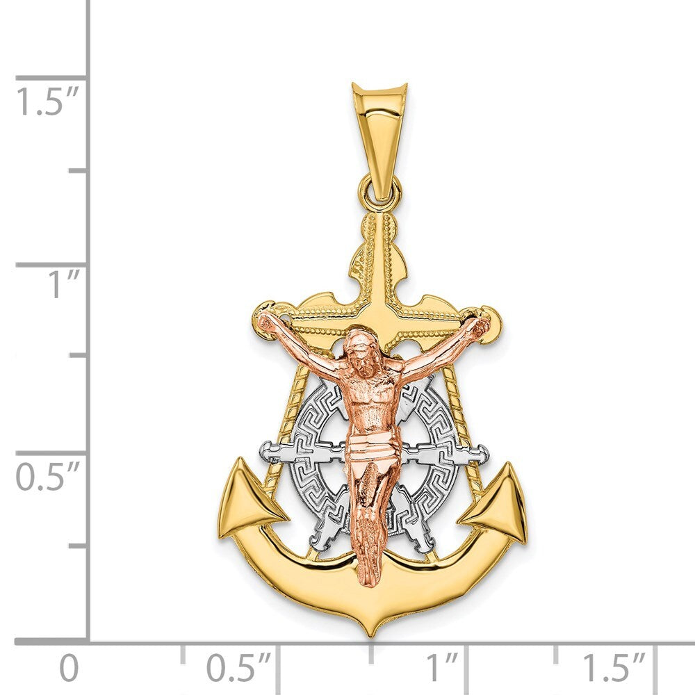 14k Tri-Color Gold Tri-Color Mariner Crucifix Pendant for Women