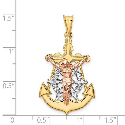 14k Tri-Color Gold Tri-Color Mariner Crucifix Pendant for Women