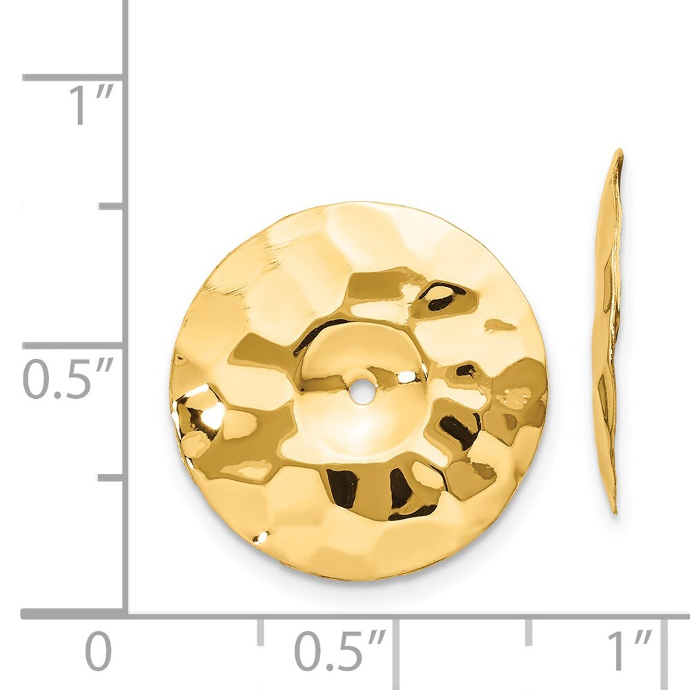 14k Yellow Gold Polished Hammered Disc Earring Jackets Gift for Women