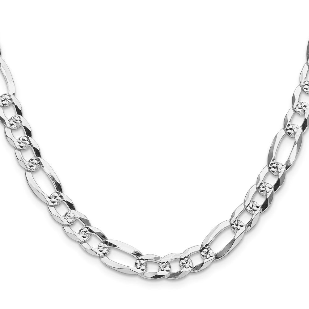 Sterling Silver 8.0mm Flat Diamond-Cut Pave Figaro Chain Necklace