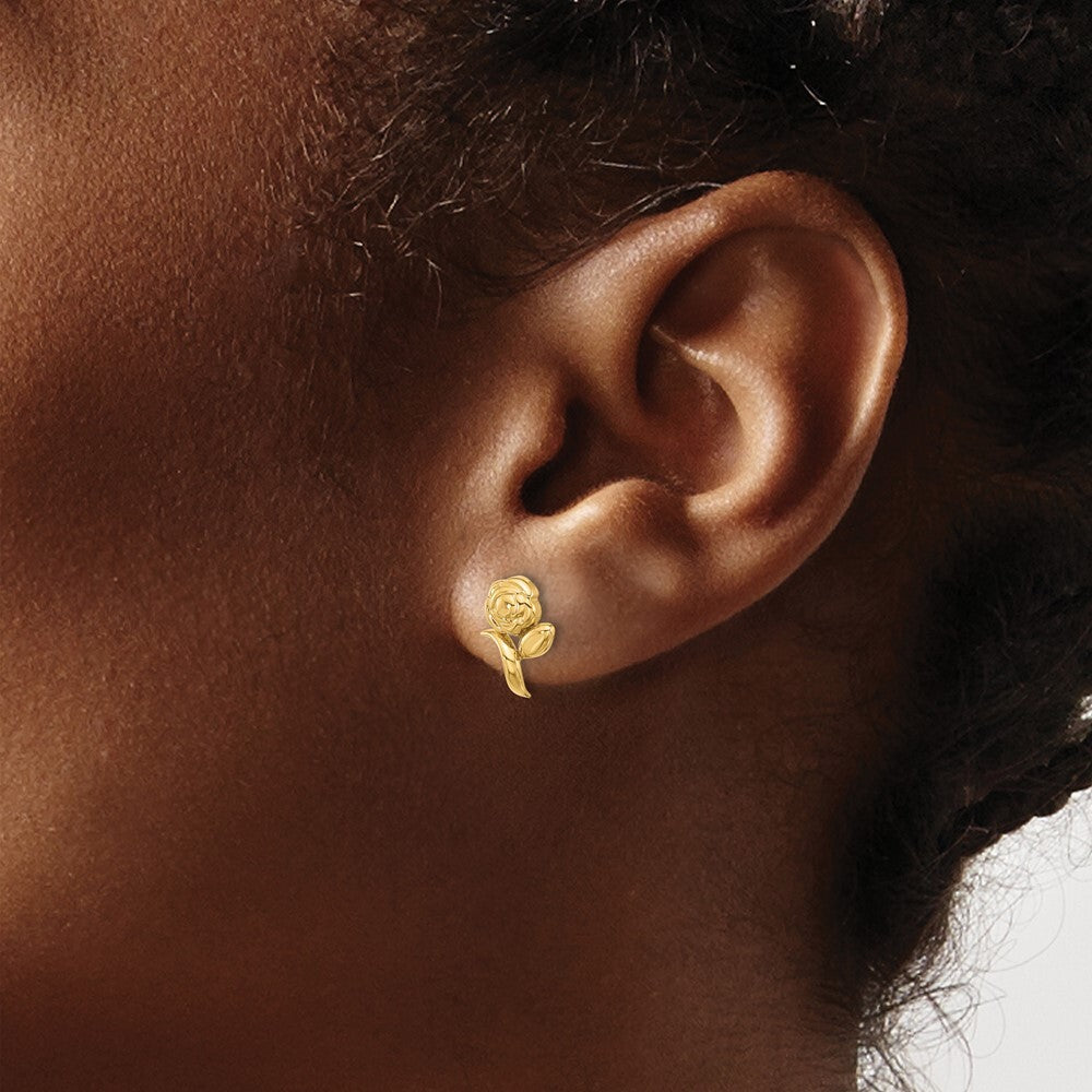 14k Yellow Gold Polished Rose Stud Earrings Gift for Women