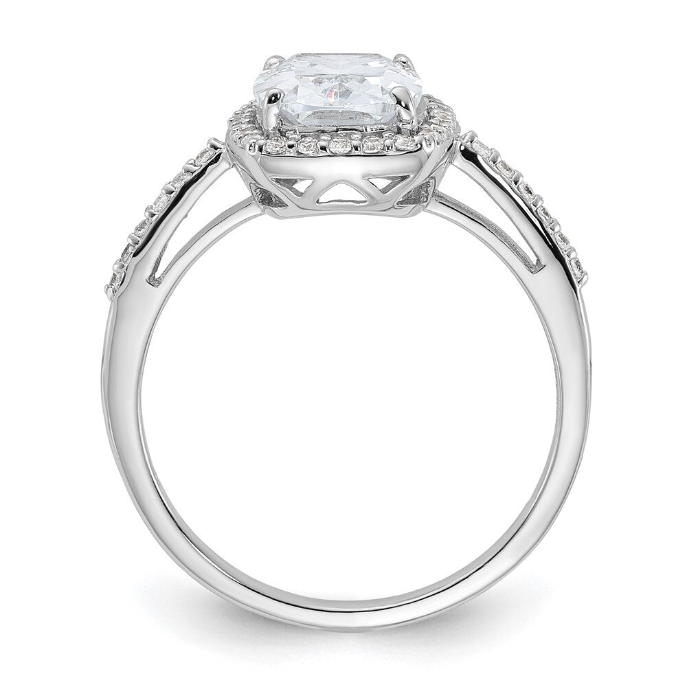 Sterling Silver Rhodium-plated 9x7 Cushion Cubic Zirconia Ring Size 8