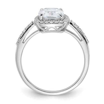 Sterling Silver Rhodium-plated 9x7 Cushion Cubic Zirconia Ring Size 8