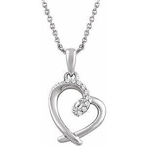 Gift for Mothers Sterling Silver .05 CTW Natural Diamond Heart 16-18" Necklace