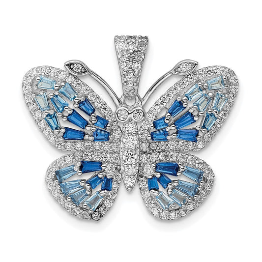 Sterling Silver Polished Blue & White Cubic Zirconia Butterfly Pendant
