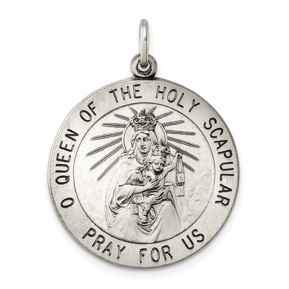 Sterling Silver Antiqued Queen of the Holy Scapular Medal Pendant