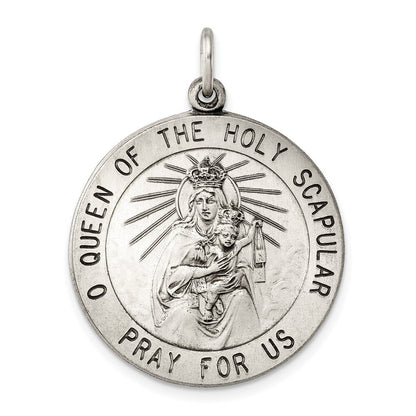 Sterling Silver Antiqued Queen of the Holy Scapular Medal Pendant
