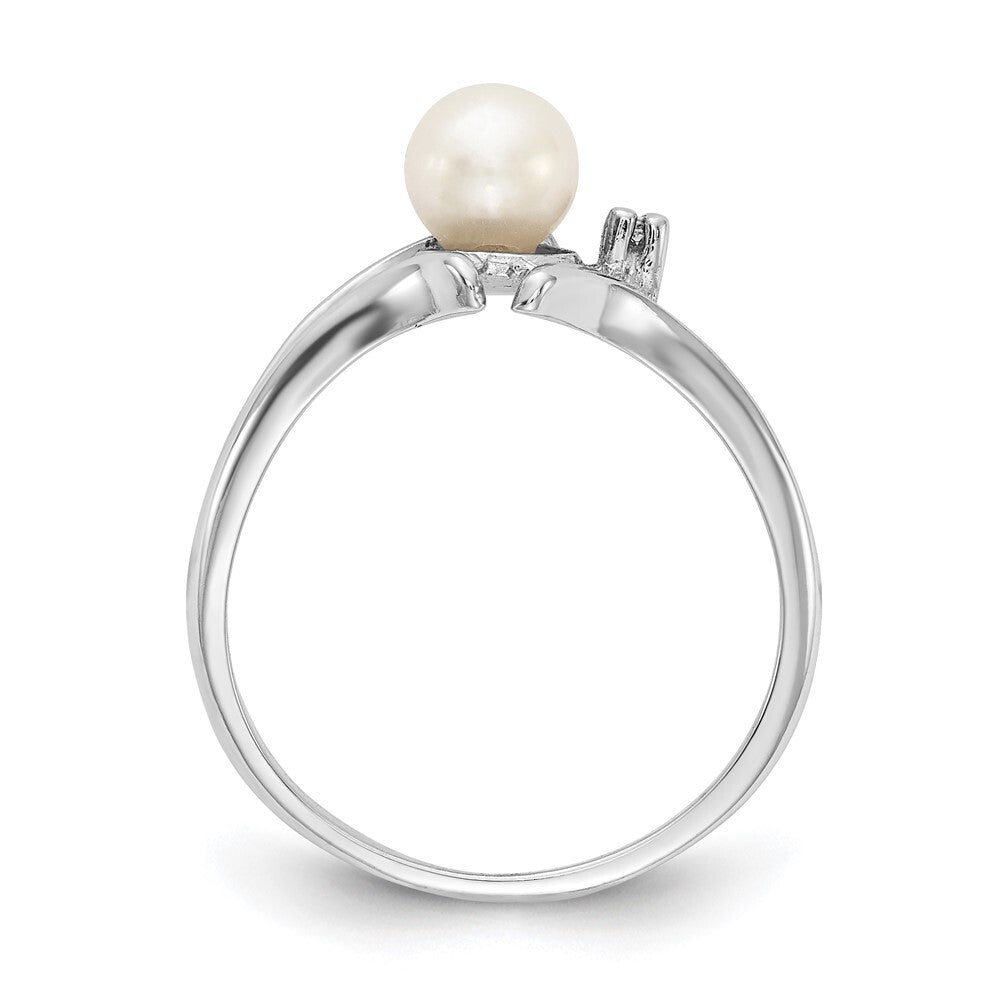 14k White Gold 5mm FW Cultured Pearl & AA Diamond Ring
