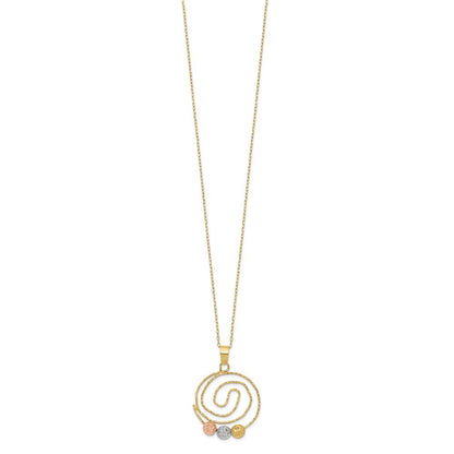 14k Tri-color Gold Diamond-Cut Beads on Spiral Pendant Necklace