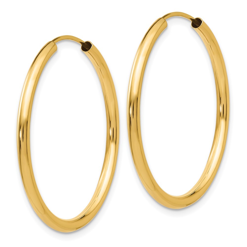 14k Yellow Gold Polished Round Endless 2mm Hoop Earrings