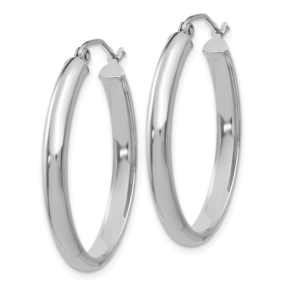 14k White Gold Polished 3.5mm Oval Hoop Earrings Gift for Women