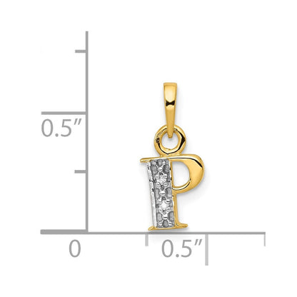 14k Yellow Gold with Rhodium Diamond Letter P Initial Pendant
