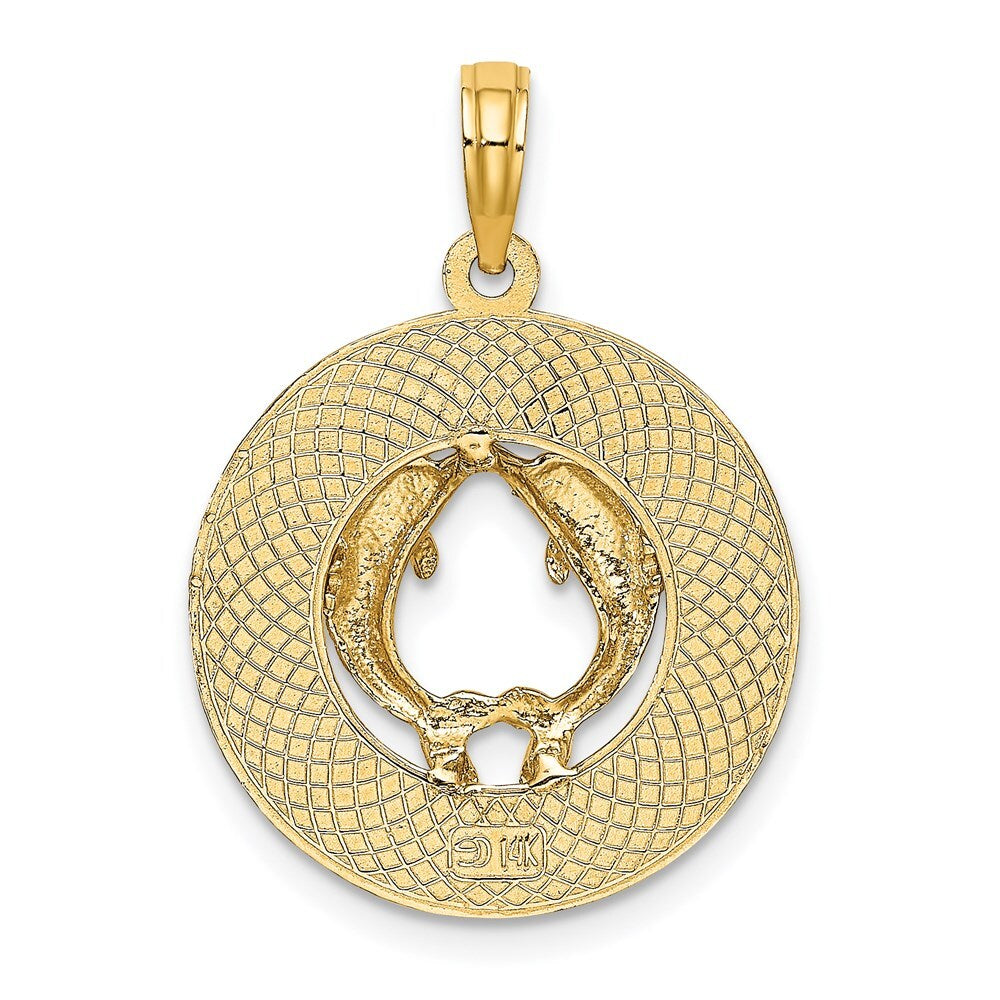 14k Yellow Gold SANIBEL Dolphins Circle Charm