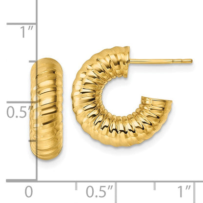 14k Yellow Gold Polished 5.00mm Textured Tube C-Hoop Earrings Gift for Women