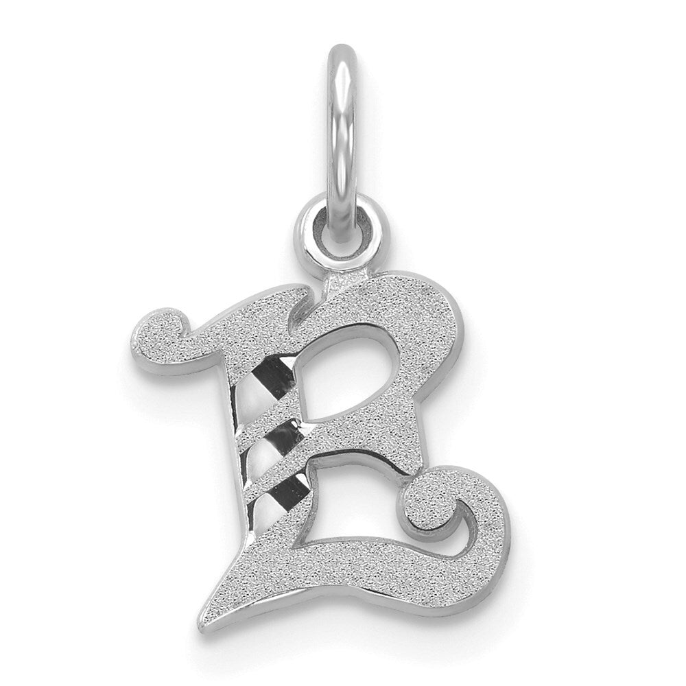 14k White Gold Diamond-cut Letter E Initial Charm Pendant for Women