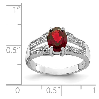 Sterling Silver Rhodium-plated Garnet & Diamond Ring Size 7