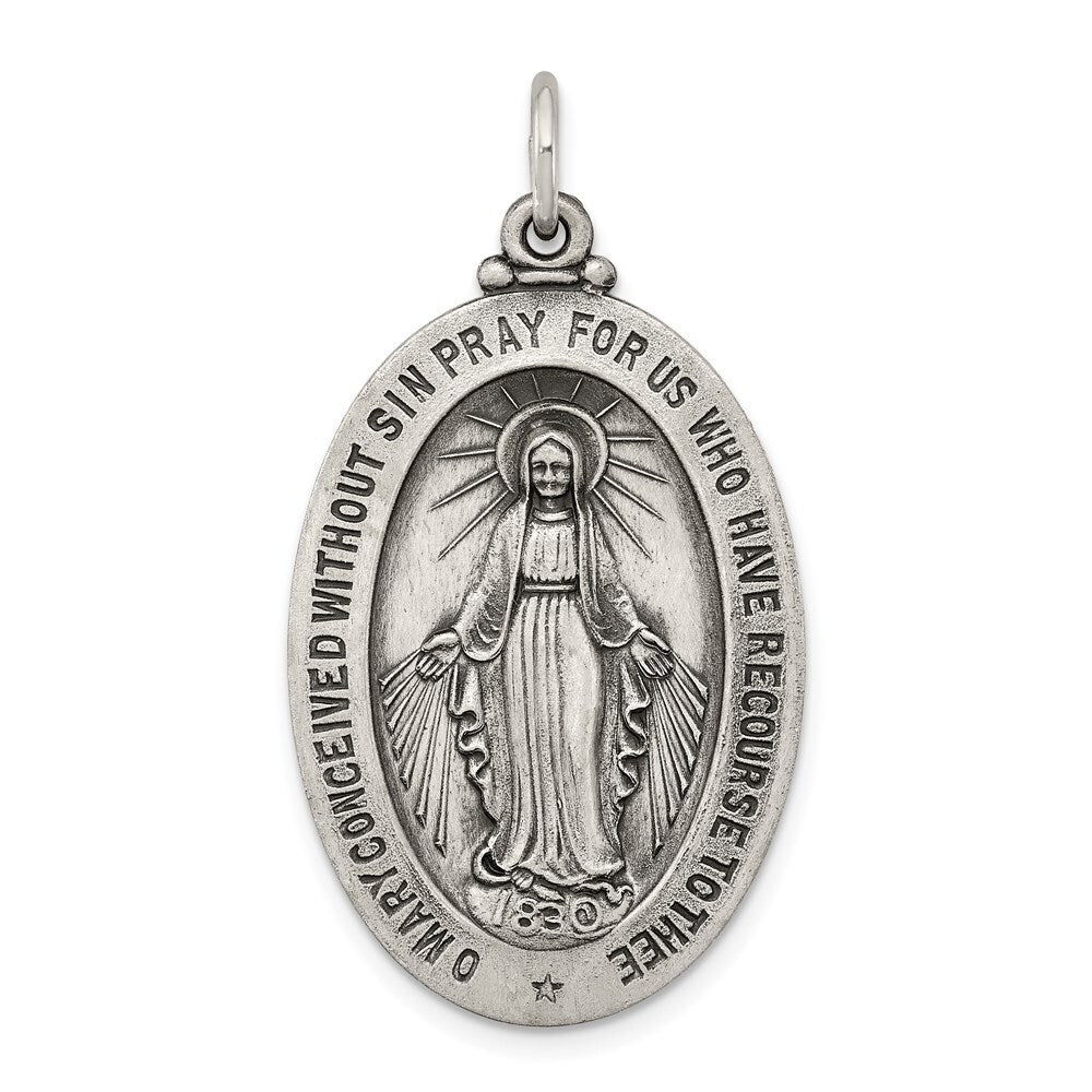 Sterling Silver Antiqued Miraculous Medal Pendant Holiday Gift for Women