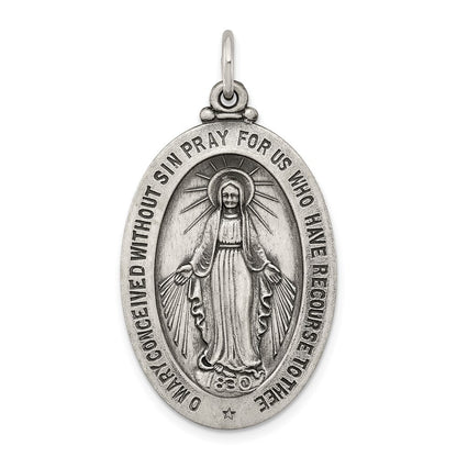 Sterling Silver Antiqued Miraculous Medal Pendant Holiday Gift for Women