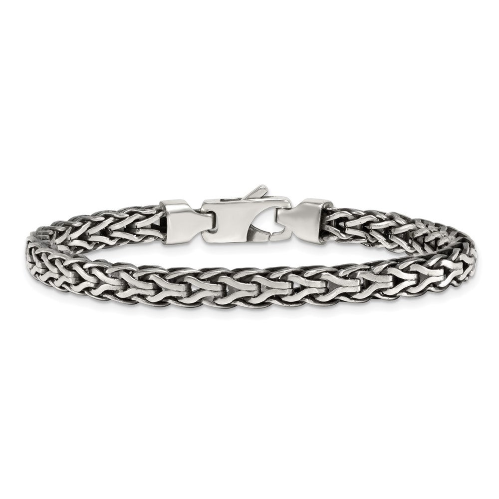 Sterling Silver Antiqued Polished 6mm Fancy Flat Chain Bracelet 7.75" Bracelet