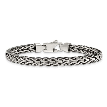 Sterling Silver Antiqued Polished 6mm Fancy Flat Chain Bracelet 7.75" Bracelet